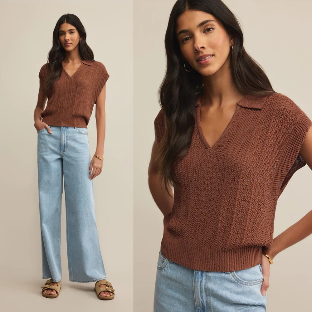 LAUDEN CROCHET POLO TOP (TEAKWOOD) - Z SUPPLY